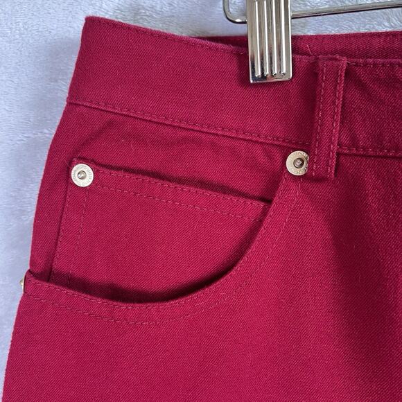St. John Sport Red Denim Pants Jeans Size 4 Cotton Blend Holiday Straight Leg - Picture 5 of 16